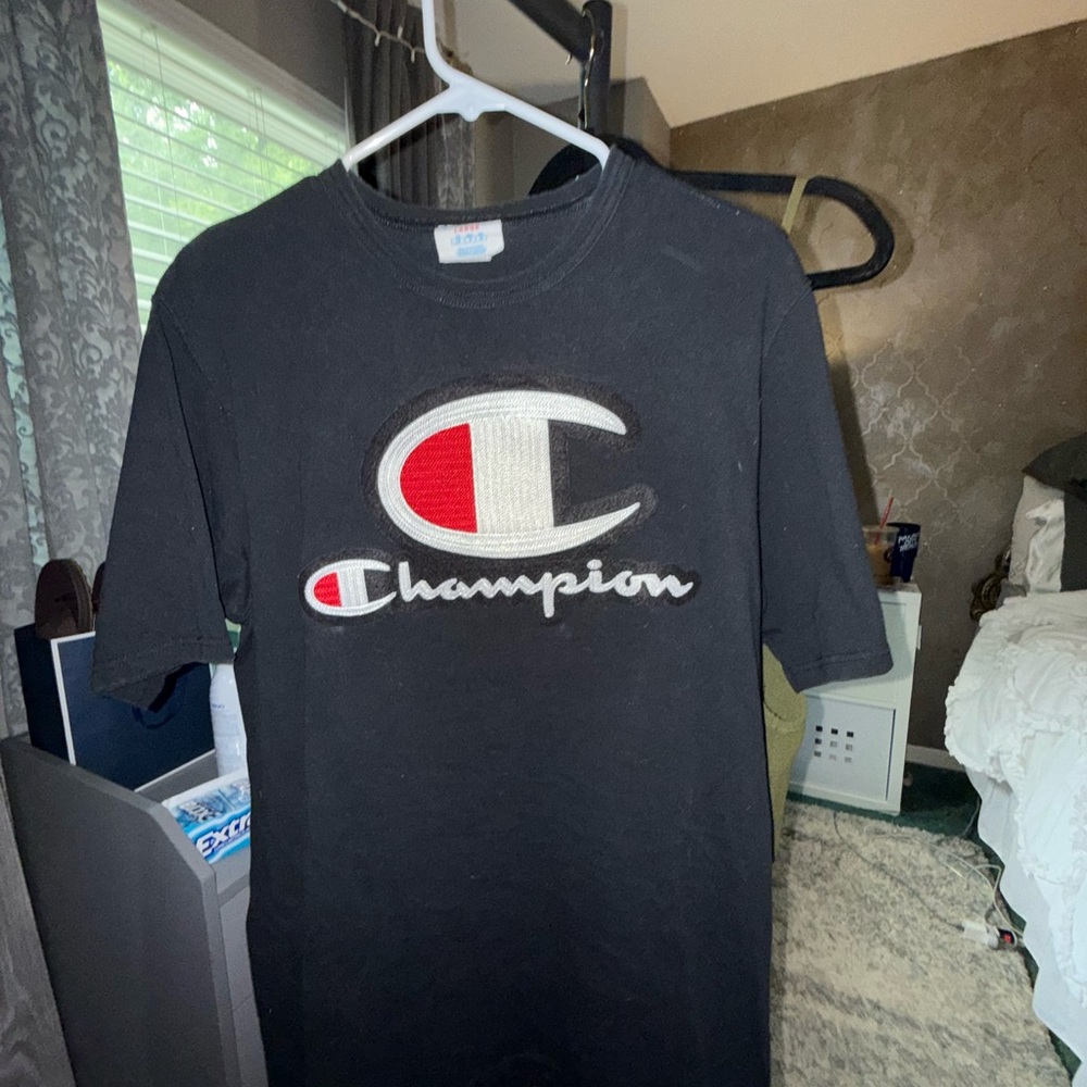 Champion Black Tee with Iconic Logo